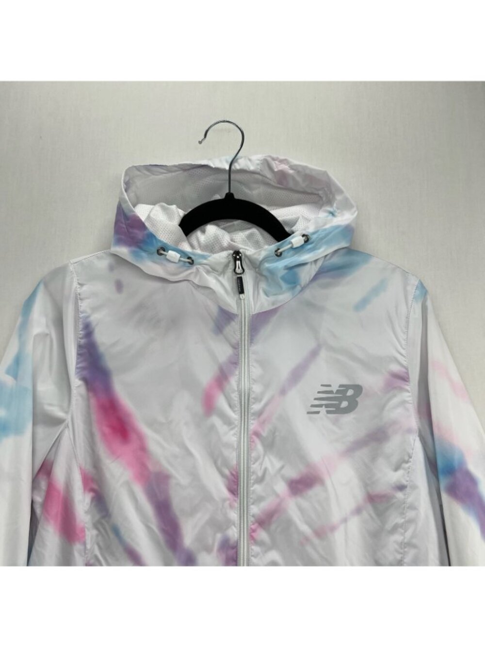 New Balance Tie Dye Windbreaker Jacket Womens M Zip Up Hooded Pocket Lined White - Picture 4 of 10
